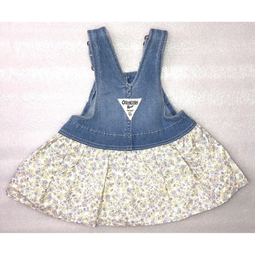 Oshkosh Baby Girl Floral Print Denim Jumper Overall Dress Size 6‎ Months NEW